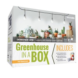 Miracle LED Greenhouse in a Box Designer Line Indoor Grow Kit - Includes 4 Absolute Daylight Full Spectrum 100W Replacement Grow Bulbs, 1 4-Socket Braided Plug-in Fixture with Timer (8-Pack)