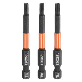 HARFINGTON 3pcs T20 Torx Head Screwdriver Bit 2.56" (65mm) Long 1/4" Hex Shank Magnetic No Hole Tamper Proof 6 Point Star Screw Driver Drill Bits Phosphate S2 Steel Industrial Power Tools