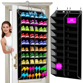 zebricolo Large Shoe Rack for Door 74 x 24 Inches, Over the Door Shoe Organizer, Heavy-Duty Hanging Shoe Storage for Closet, Extra-Wide 30 Pairs Shoe Holders Fit Family Sneakers Heels Boots - Black