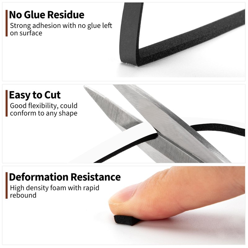 Yotache Weather Stripping Door Seal Strip 1/4" x1/8", 5 Rolls