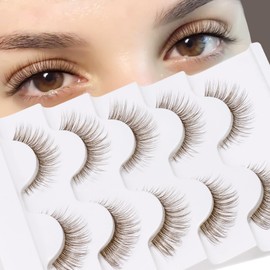 Veleasha Brown Lash Kit with Glue & Tweezer Cat Eye Lashes Natural Look 3D Fake Eyelashes with Clear Band Brown Wispy Eyelashes Lightweight & Soft Brown Eye Lashes 5 Pairs Pack Eyelash Kit (Brown 01)