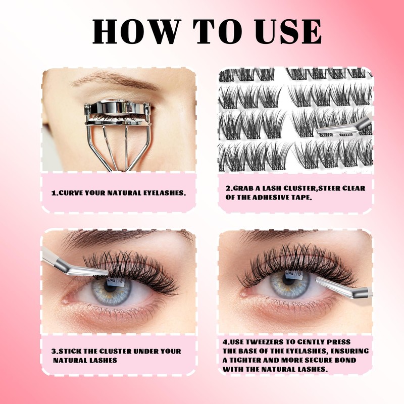 Self Adhesive Lash Clusters,Wispy Pre Glued Clear Band Lashes