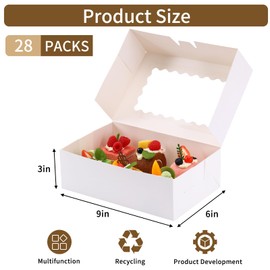 Moretoes 28pcs Cookie Boxes with Window, 9x6x3 Inch White Christmas Bakery Boxes Paper Gift Giving Cupcake Boxes Dessert Boxes Pastry Boxes for Chocolate Covered Strawberries, Candy, Muffins, Donuts