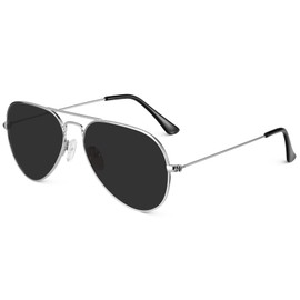 QALLY Men's Classic Aviator Sunglasses Women Polarized Pilot Aviator Sunglasses,Silver Frame Gray Lens