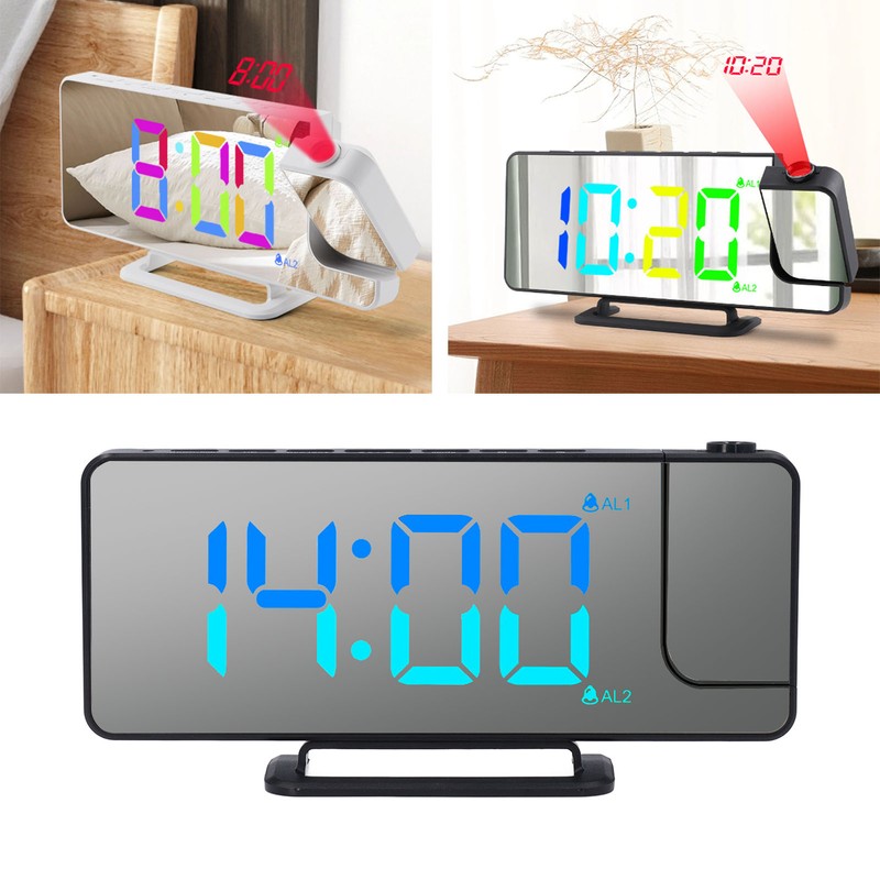 Projection Alarm Clock 7.4 Inch LED Mirror Digital Alarm Clock