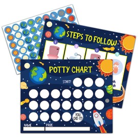 Outer Space Potty Training Sticker Chart, 20 Potty Charts with 432 Round Stickers & 1 Instruction Sheet, Potty Reward Sticker Chart for Toddlers Boys - B08