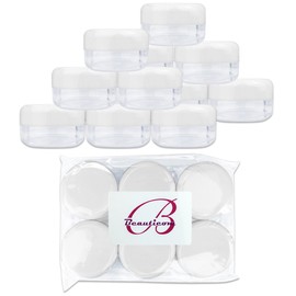 Beauticom 15 gram/15ml Empty Clear Small Round Travel Container Jars with Lids for Make Up Powders, Eyeshadow Pigments, Lotions, Creams, Lip Balm, Lip Gloss, Samples (12 Pieces, White Lid)