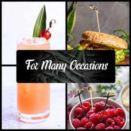 BambooMN 3.14" Bamboo Black Knotted Knot Skewers Picks for Cocktails and Hors' D'oeuvres Party Supplies, 100 Pieces