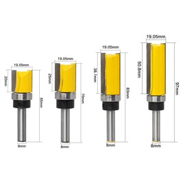 DingGreat 4Pcs 8mm Shank Flush Trim Pattern Template Router Bit Set, Wood Top Bearing Milling Cutter Tool Woodworking Milling Cutter