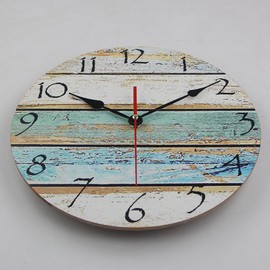 Timelike MDF Wooden Wall Clock Vintage Rustic Country Round Decorative Clock Retro Style Quartz Wall Clock (12 Inch, Sky)