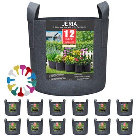 JERIA 12-Pack 10 Gallon, Vegetable/Flower/Plant Grow Bags, Aeration Fabric Pots with Handles (Black), Come with 12 Pcs Plant Labels