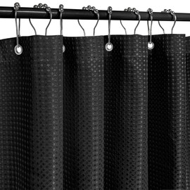 Curoayood Shower Curtain for Bathroom, Waffle Shower Curtain, Machine Washable, Lightweight Fabric, Woven Bathroom Curtain, Waterproof, 180 x 180 cm, Black with Stainless Steel Hooks