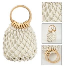 Tote Handbag 2PCS and Rattan Earrings-Straw Bag,Crochet Bags for Women,Summer Bags,Rattan Bag,Bucket Drawstring Handbag, Summer Woven Rattan Handbag Bags,Bohemian Woven Clutch for Women Girls (WHITE)