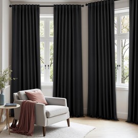 ANRODUO Back Tab Blackout Curtains for Bedroom Living Room, Rod Pocket Pinch Pleated Thermal Insulated Room Darkening Curtains 84 Inches Long 2 Panels, Black, 52 x 84 Inch