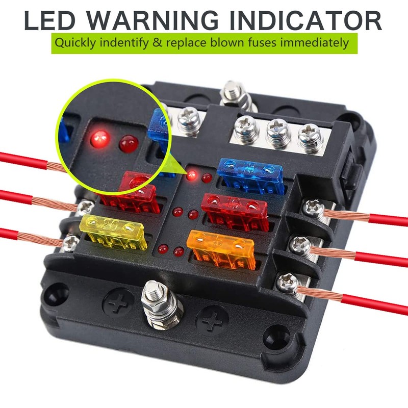 12 Volt Fuse Block, Waterproof 6 Way Fuse Box with