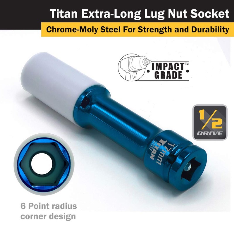 Titan 21117 1/2-Inch Drive x 17mm Non-marring Impact Extra-Long Lug