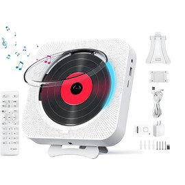ECYWE CD Player Portátil Bluetooth,Reproductor de CD Montaje en Pared con Control Remoto,Cubierta contra el Polvo,Pantalla LCD,Altavoces HiFi Integrados,Radio FM,Soporte CD/MP3/USB/AUX,De Entrada