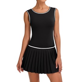 Blooming Jelly Women's Athletic Tennis Golf Dress Summer Casual Color Block Outfits with Built in Shorts(Black,Large)