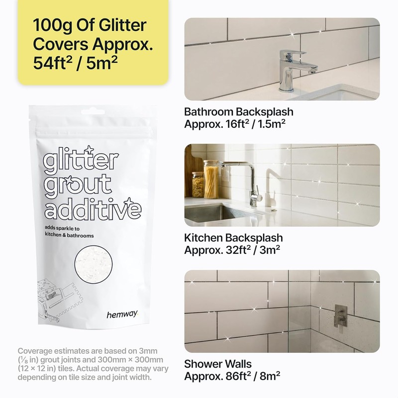 Hemway White Iridescent Glitter Grout Additive 100g Metallic Flakes for