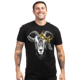 Ann Arbor T-shirt Co. G.O.A.T. Crown | Greatest of All Time Champion Tee Shirt, Goat Fantasy Sports Champ Joke Humor T-Shirt for Men - Black/Crown Goat, Large