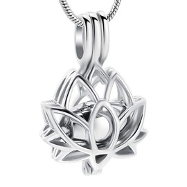 Cremation Jewelry Urn Pendant Necklace with Hollow Urn Cremation Jewelry for Ashes Lotus Flower Shape