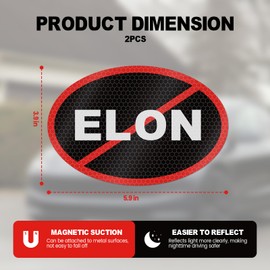 2PCS Anti Elon Magnet for Car Bumper, 6" x 4" Vinyl Coated Magnet for Vehicle Decor, Universal Car Accessories