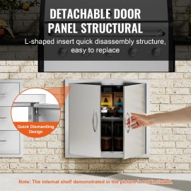 26W X 24H Inch Double Stainless Steel Flush Mount Outdoor Kitchen Door with Vertical Handles BBQ Access Accessoriescolor: Silver Color, size: Size 26 x 24 inches