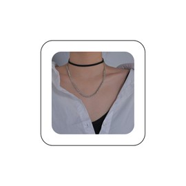 Andelaisi Gothic Velvet Necklace Layered Black Suede Cord Choker Necklace Silver Rhinestone Chain Necklace Leather Cord Necklace Jewelry for Women