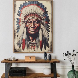 QACEYID American Native Indian Chief 5D Diamond Art DIY Paint with Full Drill Round Diamond Gems Painting by Number Kits for Adults Art Craft Home Wall Decor 12x16 in