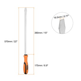 HARFINGTON 2pcs Slotted Screwdriver SL13 22" Extra Long 15" Square Shank CR-V Flat Head Screwdrivers with Striking Cap for Industry and Automobile Repair