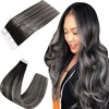 Easyouth #1B/Silver/1B Tape-In Real Hair Extensions, Ombre, Colour Off-Black Mix,