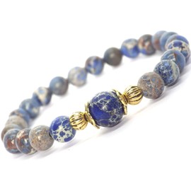 Armband- und Halsketten-Schmuckset im Vintage-Stil für Damen aus blauem kaiserlichem Jaspis und goldenem Metall