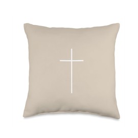 Christian Cross Minimalist Beige Throw Pillow