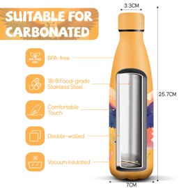 HoneyHolly Stainless Steel Water Bottle, 500 ml, BPA-Free, Thermos Flask, Double-Walled, Water Bottle, Stainless Steel, Leak-Proof, 18/8 Stainless Steel, Thermos Flask for Sports, Camping,