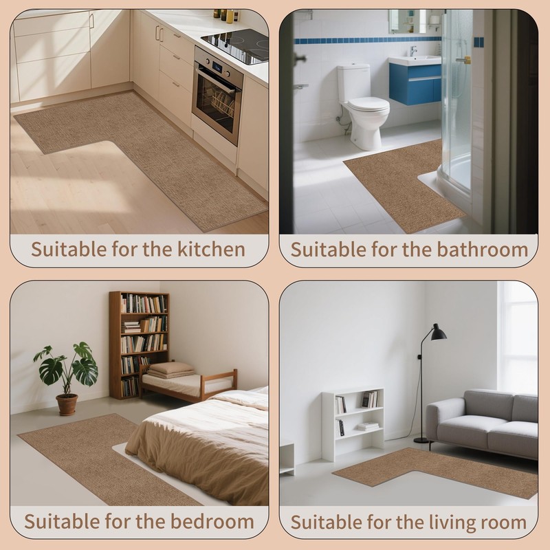Washable Corner Kitchen Mat, L Shape Rug for Island Table,