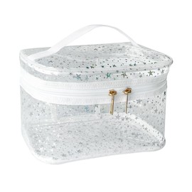 TotePrint Star Pattern PVC Cosmetic Bag Waterproof Square Bucket Shape 22 x 14 x 14 cm Travel Makeup Organiser (Pack of 1), transparent, Modern