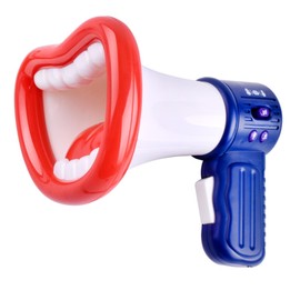 Voice Changer Horn Toy for Kids Mouth Shape Multi Button Voice Changer Horn with Skid Resistance Handle Lanyard White Standard