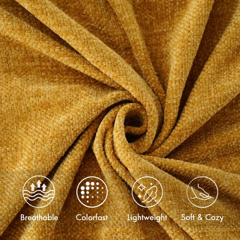 BATTILO HOME Gold Chenille Throw Blanket for Couch, Decorative Fringe
