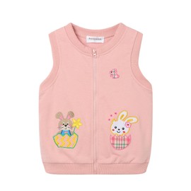 Mud Kingdom Toddler Boys Girls Vests Zipper Outerwear Cute Cartoon Embroidery Easter Spring Autumn Rabbit Pink 4T
