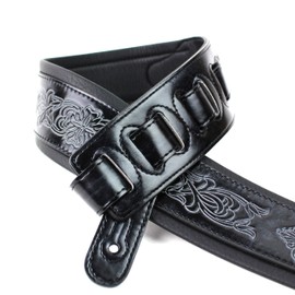 Walker And Williams GB-20 Denim Black Padded Leather Strap with Fleur De Lis & French Chain Design