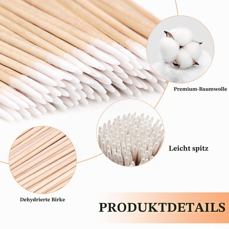 Pack of 500 Wooden Cotton Buds, Cleaning Sticks with Tip