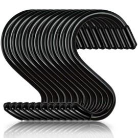 3 Inch 12 Pack Small S Hooks,Heavy Duty S Hooks for Hanging Plants,Vinyl Coated Non Slip S Hooks ,Black S Hooks Pot Rack Closet Hooks for Hanging Plants, Clothes, Kitchen Utensil, Pots, Pans, Bags ﻿