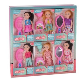 MELODY - Pack of 6 Mini Dolls and Accessories - Melody City - Mannequin Doll - 010983PA - Random Model - Plastic - Figure - Doll - Children's Toy - Birthday - Accessories - From 3 Years
