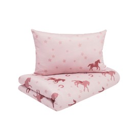 s.Oliver Children's Bed Linen Junior Horses 100 x 135 cm - 100% Cotton, Zip, Cuddly, Soft & Washable, Mako Satin Bed Linen Horse Motif Pink