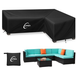 Kipiea Patio L-Shaped Sectional Sofa Cover, 420D Heavy-Duty Oxford Fabric Outdoor Sectional Cover with 6 Windproof Buckles, Anti UV and No Tears, No Fading (114Lx88Lx33.5Dx31H/24H inch)