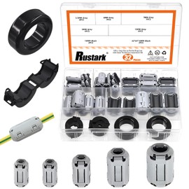 Rustark 32Pcs 7 Sizes Gray Clip-on Ferrite Ring Core Toroid Core Ferrite Cores Assortment Kit RFI EMI Ferrite Bead Clips Noise Suppressor Filter Cable Clip for 3.5/5/7/9/13/15/42x24x16mm Dia. Cable
