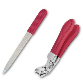 Elegance Ruby Color Angled Head Nail Clippers for Seniors with Toenail File 5'' inches.Professional Thick Nail and Toenail Clipper, Quality Grip,Ultra-Sharp and Durable Nail Clipper with Catcher