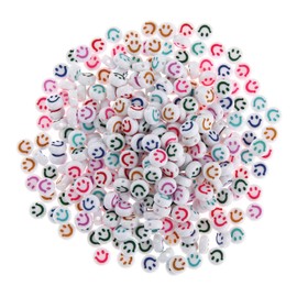 200pcs White Acrylic Smiley Face Beads 7mm Pony Disc Coin Multicolor Enamel Smile Face Loose Spacer Beads for DIY Jewelry Bracelet Mobile Phone Pendant Making