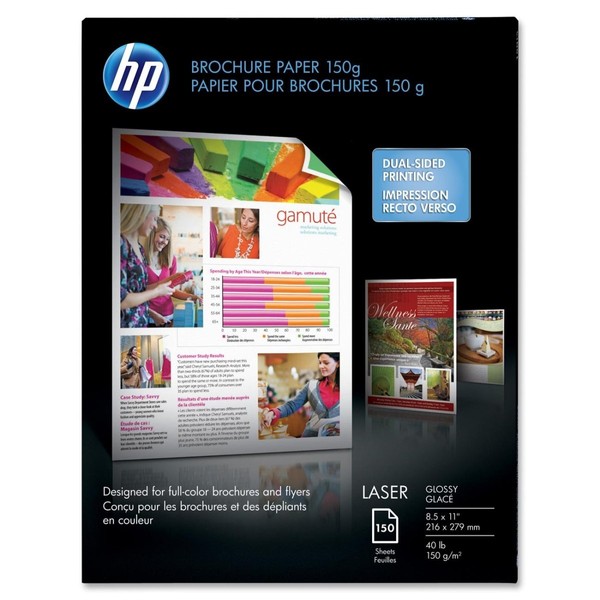 HP : Color Laser Glossy Brochure Paper, 97 Brightness, 44lb, Letter, 150 Sheets -:- Sold as 2 Packs of - 150 - / - Total of 300 Each