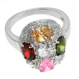 Gem Stone King Stunning 20X15MM Half Egg Shell Ring with Mult-Color Crystal Ring